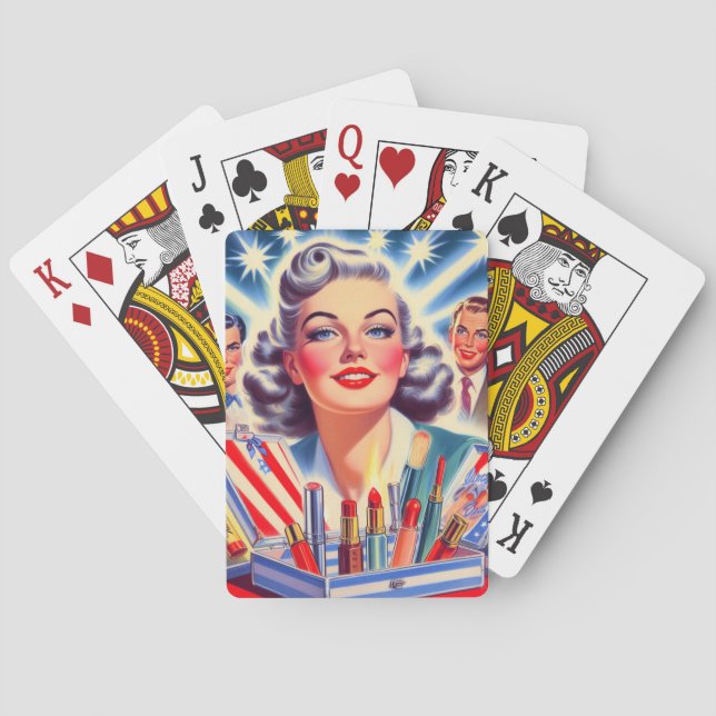 Cute Retro Make Up Pin Up Playing Cards (Back)