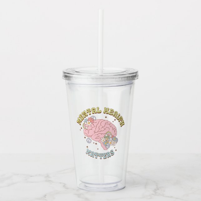 Cute Retro Mental Health Matters Acrylic Tumbler (Front)
