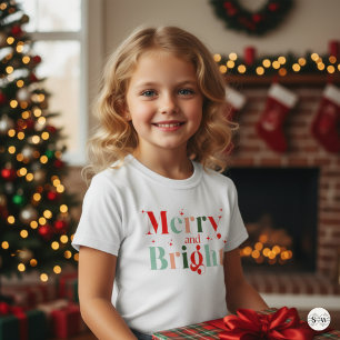 Cute Retro Merry and Bright Christmas Kids T-Shirt