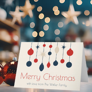 Cute Retro Merry Christmas Red Blue Non Photo Holiday Card