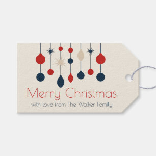 Cute Retro Merry Christmas Red Blue Party Gift Tags