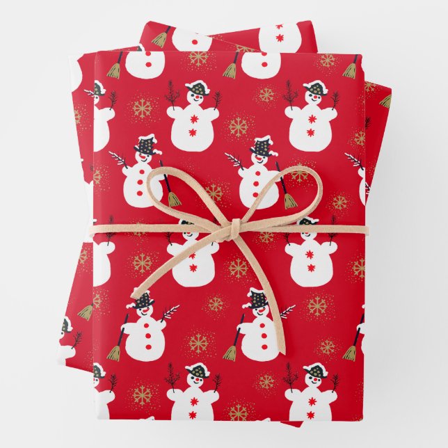 Cute Retro Mid-century Frosty Gold Red  Wrapping Paper Sheet (In situ)