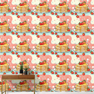 Cute Retro Mid-Century Pancakes Breakfast  Wallpaper
