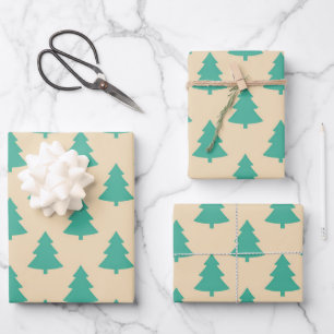 Cute Retro Mint Teal Green Christmas Tree Pattern Wrapping Paper Sheet