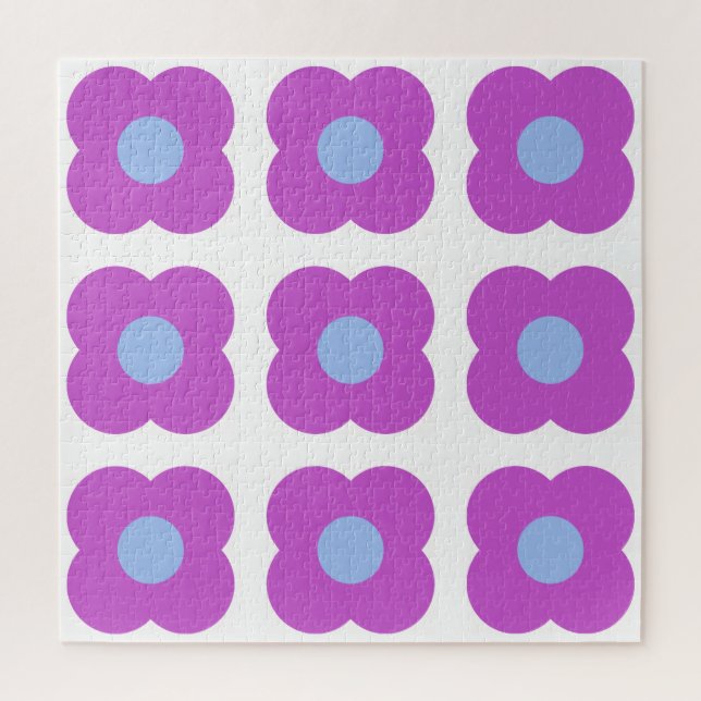 Cute Retro Mod Pop Flower Pattern in Purple  Jigsaw Puzzle (Vertical)