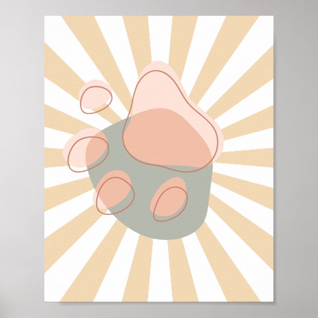 Cute Retro	Modern Wall Art Poster | paw prints (Front)