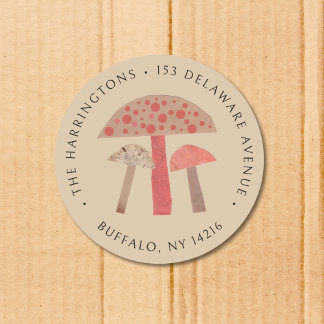 Cute Retro Mushroom Brown Return Address Label