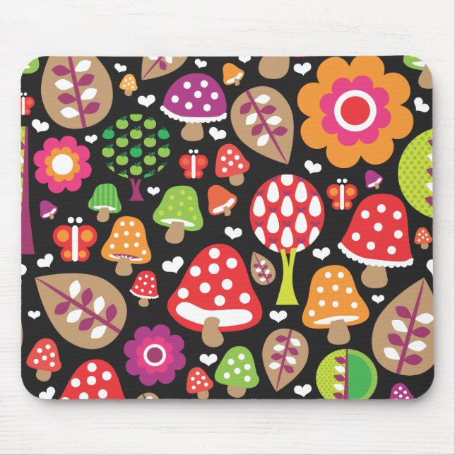 Cute retro mushroom flower leaf mouse pad (Front)