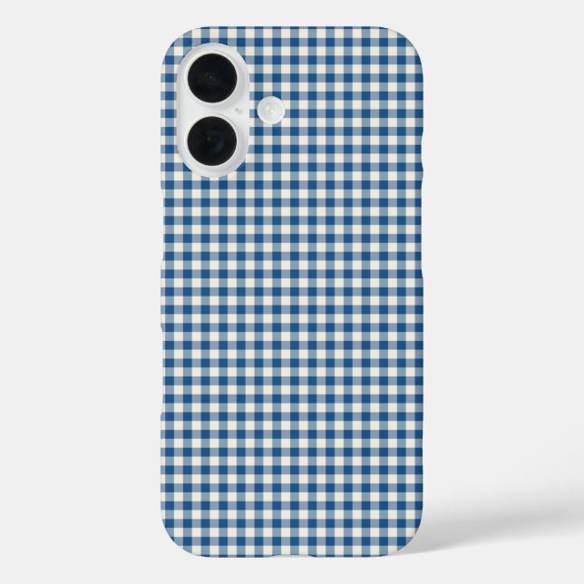 Cute Retro Navy Blue Gingham Plaid Pattern Case-Mate iPhone Case (Back)