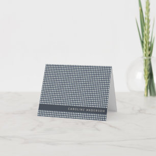 Cute Retro Navy Gingham Plaid Personalised Note Card