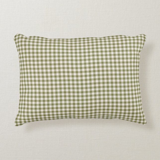 Cute Retro Olive Green Gingham Plaid Pattern Decorative Cushion (Front)