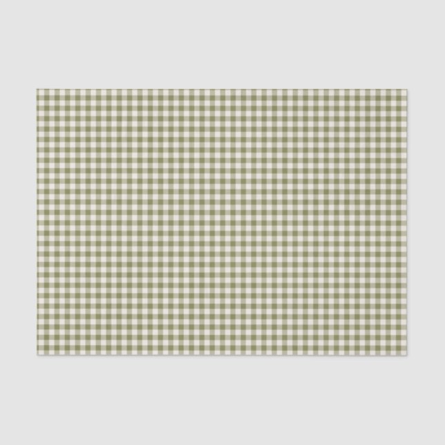 Cute Retro Olive Green Gingham Plaid Pattern  Tissue Paper (Front)