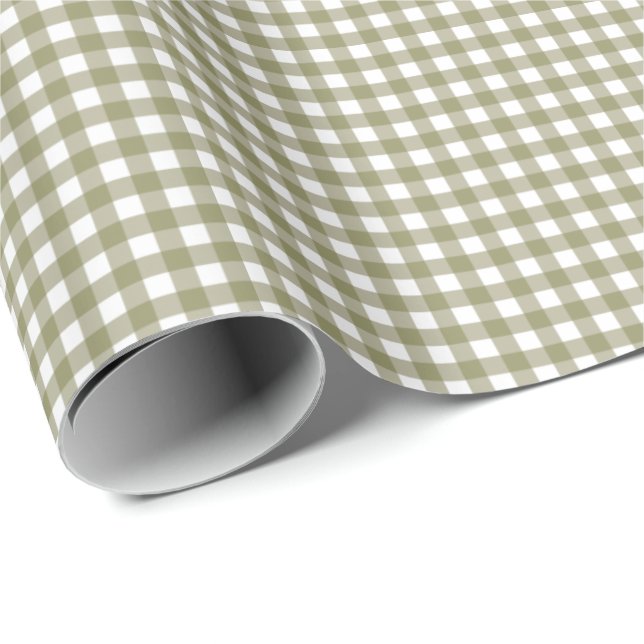 Cute Retro Olive Green Gingham Plaid Pattern Wrapping Paper (Roll Corner)