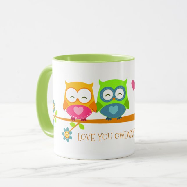 Cute Retro Owl Couple Valentine Love You Owlways Mug (Front Left)