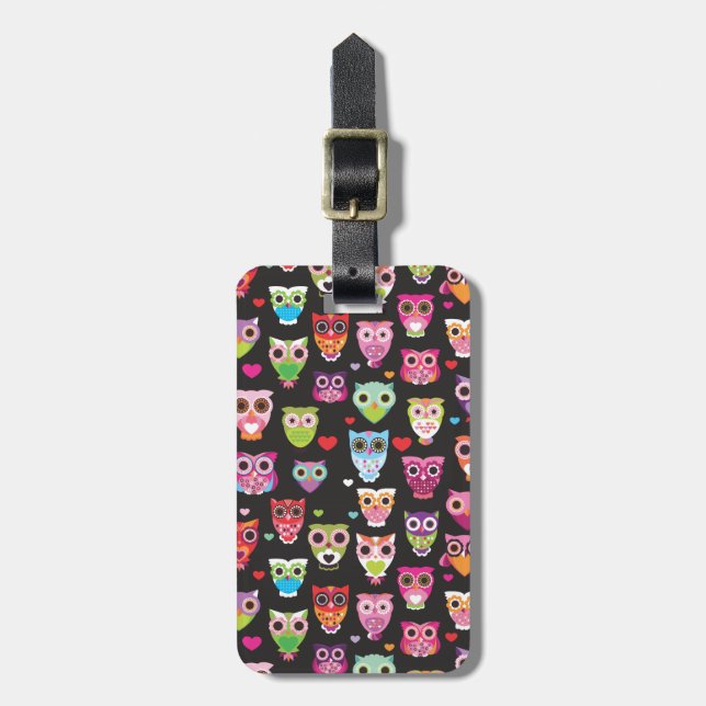 Cute retro owl pattern illustrated luggage case tag (Front Vertical)