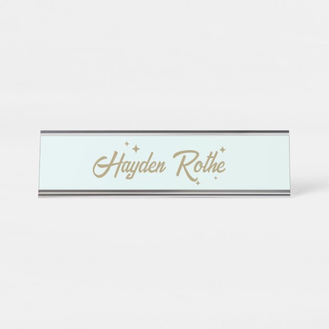 Cute Retro Pastel Blue Teacher Desk Name Plate (Front)