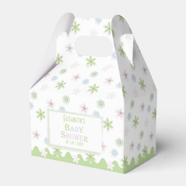 Cute Retro Pastel Floral Baby Shower Favour Box (Front Side)