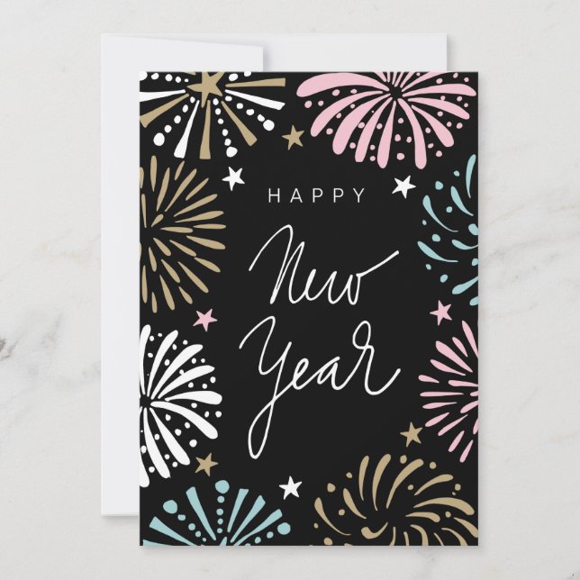 Cute Retro Pastel Happy New Year Holiday Card (Front)