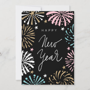 Cute Retro Pastel Happy New Year Holiday Card