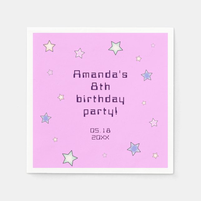 Cute Retro Pastel Stars Light Pink Kids Birthday  Napkin (Front)