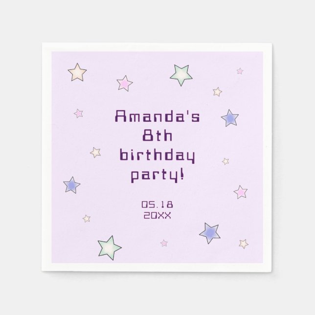 Cute Retro Pastel Stars Light Pink Kids Birthday  Napkin (Front)
