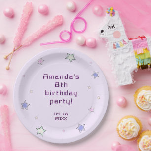 Cute Retro Pastel Stars Light Pink Kids Birthday  Paper Plate