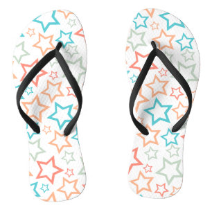 Cute Retro Pastel Stars Summer Beach Flip Flops