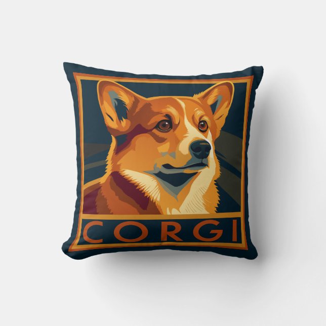 Cute Retro Pembroke Welsh Corgi Cushion (Front)