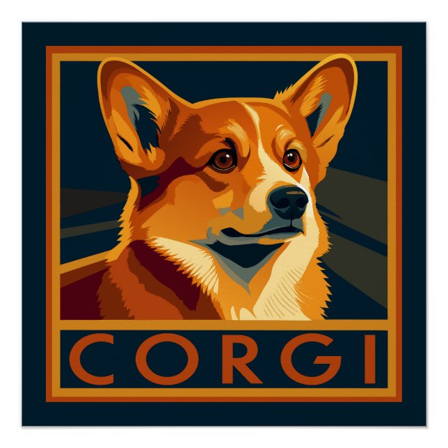 Cute Retro Pembroke Welsh Corgi Poster (Front)