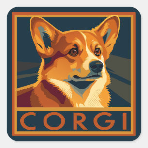 Cute Retro Pembroke Welsh Corgi Square Sticker
