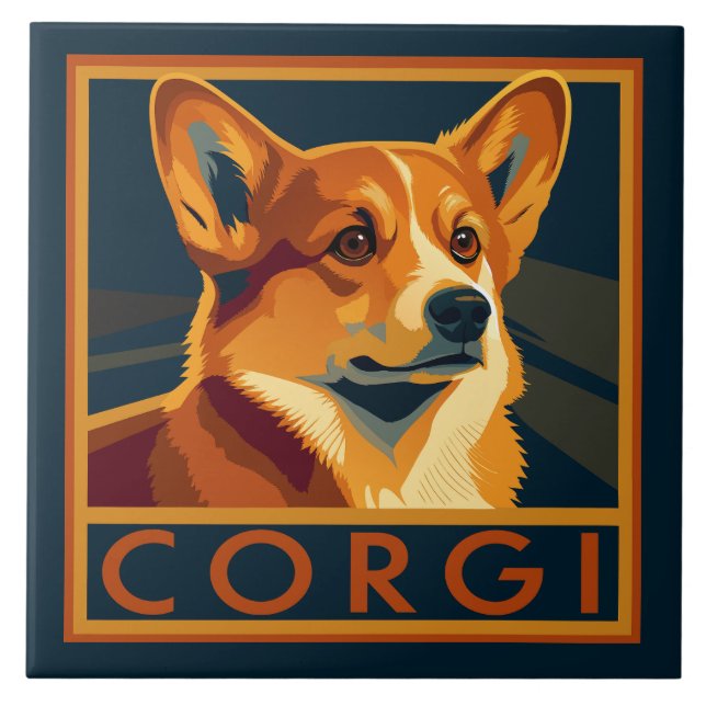 Cute Retro Pembroke Welsh Corgi Tile (Front)