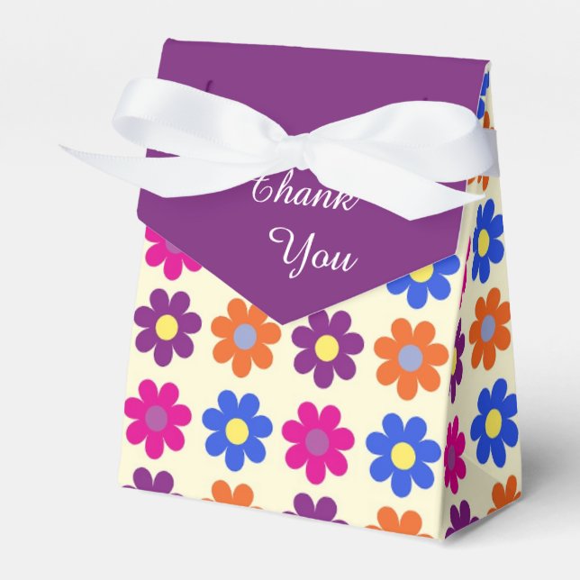Cute Retro Penny Flower Pattern Thank You Favour Box (Front Side)