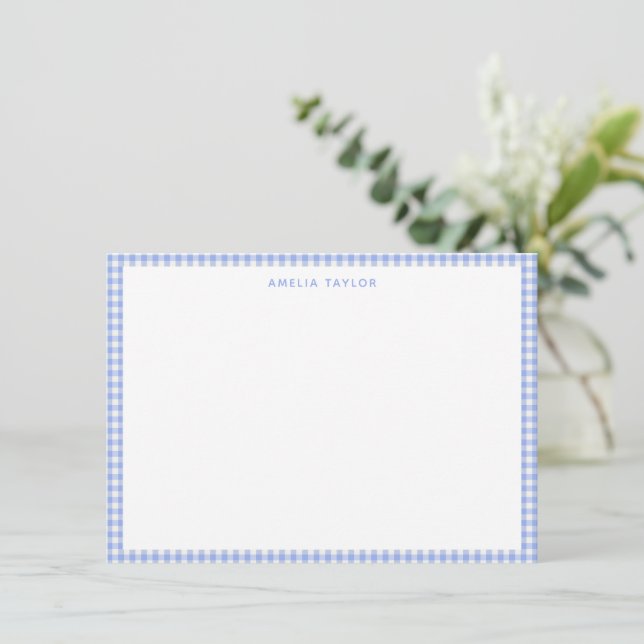 Cute Retro Periwinkle Gingham Plaid Personalized Card (Standing Front)