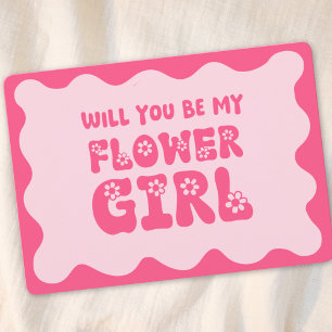 Cute Retro Pink Be My Flower Girl Proposal Card