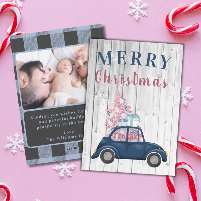 Cute Retro Pink Christmas Tree Holiday Greeting (CUTE RETRO VINTAGE CAR PINK CHRISTMAS TREE CHRISTMAS GREETING CARD
)