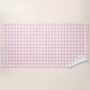Cute Retro Pink Gingham Plaid pattern Beach Towel
