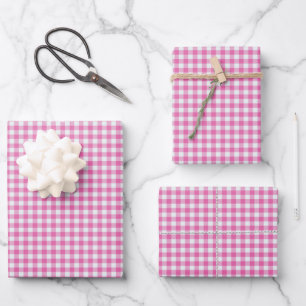 Cute Retro Pink Gingham Plaid Pattern  Wrapping Paper Sheet