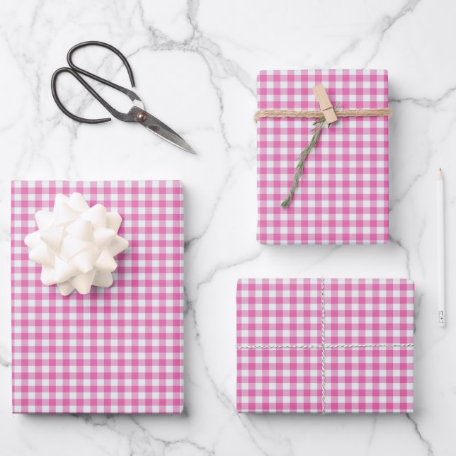Cute Retro Pink Gingham Plaid Pattern  Wrapping Paper Sheet (Front)