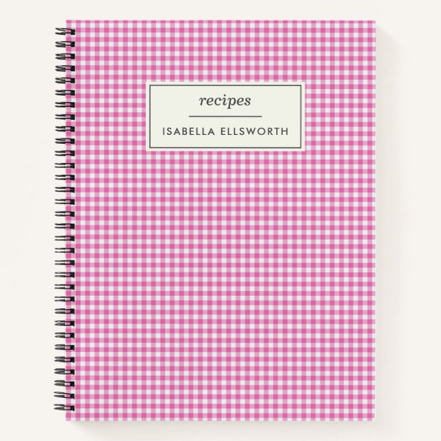 Cute Retro Pink Gingham Plaid Personalised Recipe  Notebook (Front)
