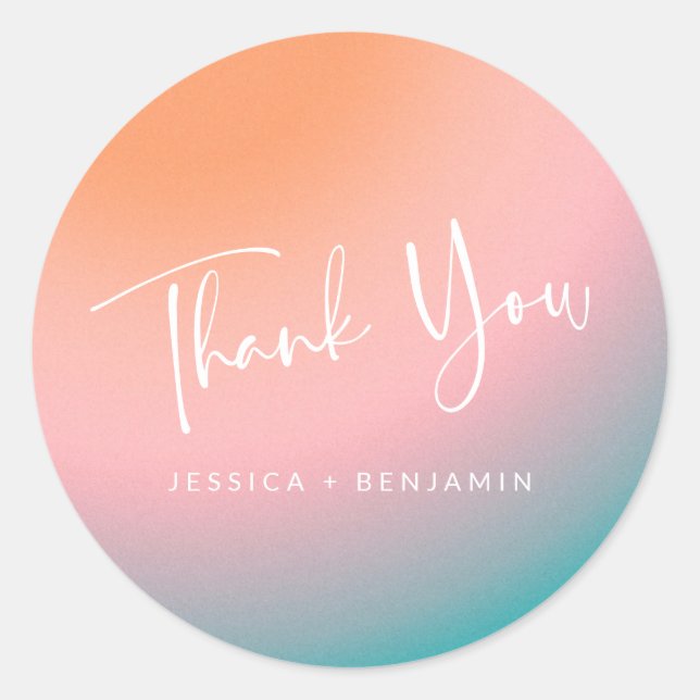 Cute Retro Pink Gradient Personalised Thank You Classic Round Sticker (Front)
