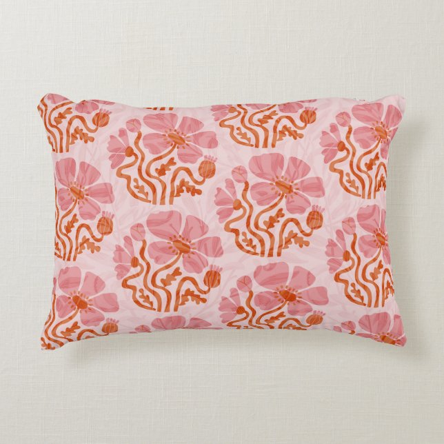 Cute Retro Pink-Orange Abstract Flower Decorative Cushion (Front)
