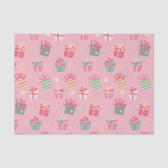 Cute Retro Pink Presents Christmas Holiday Tissue Paper (Front)