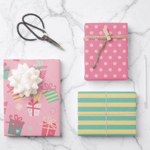 Cute Retro Pink Presents Holiday Christmas   Wrapping Paper Sheet