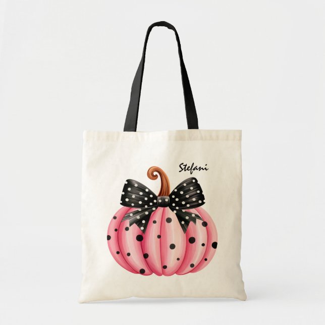 Cute Retro Pink Pumpkin Personised Tote Bag (Front)