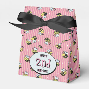 Cute Retro Pink Striped Bumblebee Birthday Favour Box