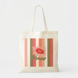 Cute Retro Pink SunFlower Power Striped Tote Bag