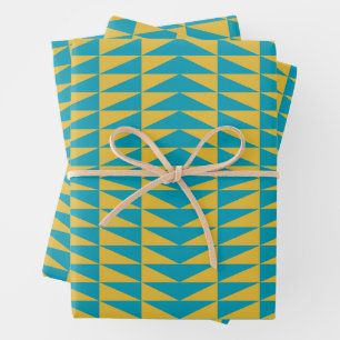 Cute Retro Pink Turquoise Yellow Geometric Pattern Wrapping Paper Sheet
