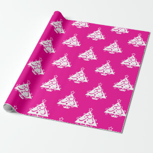 Cute Retro Pink White Christmas Tree Pattern Wrapping Paper
