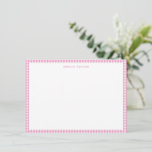 Cute Retro Pink White Gingham Plaid Personalised Card