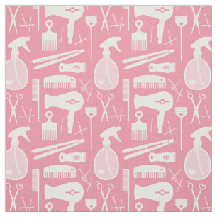 Cute Retro Pink & White Hair Salon Tools Fabric